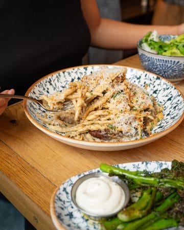 plate of pasta and tenderstem broccoli
