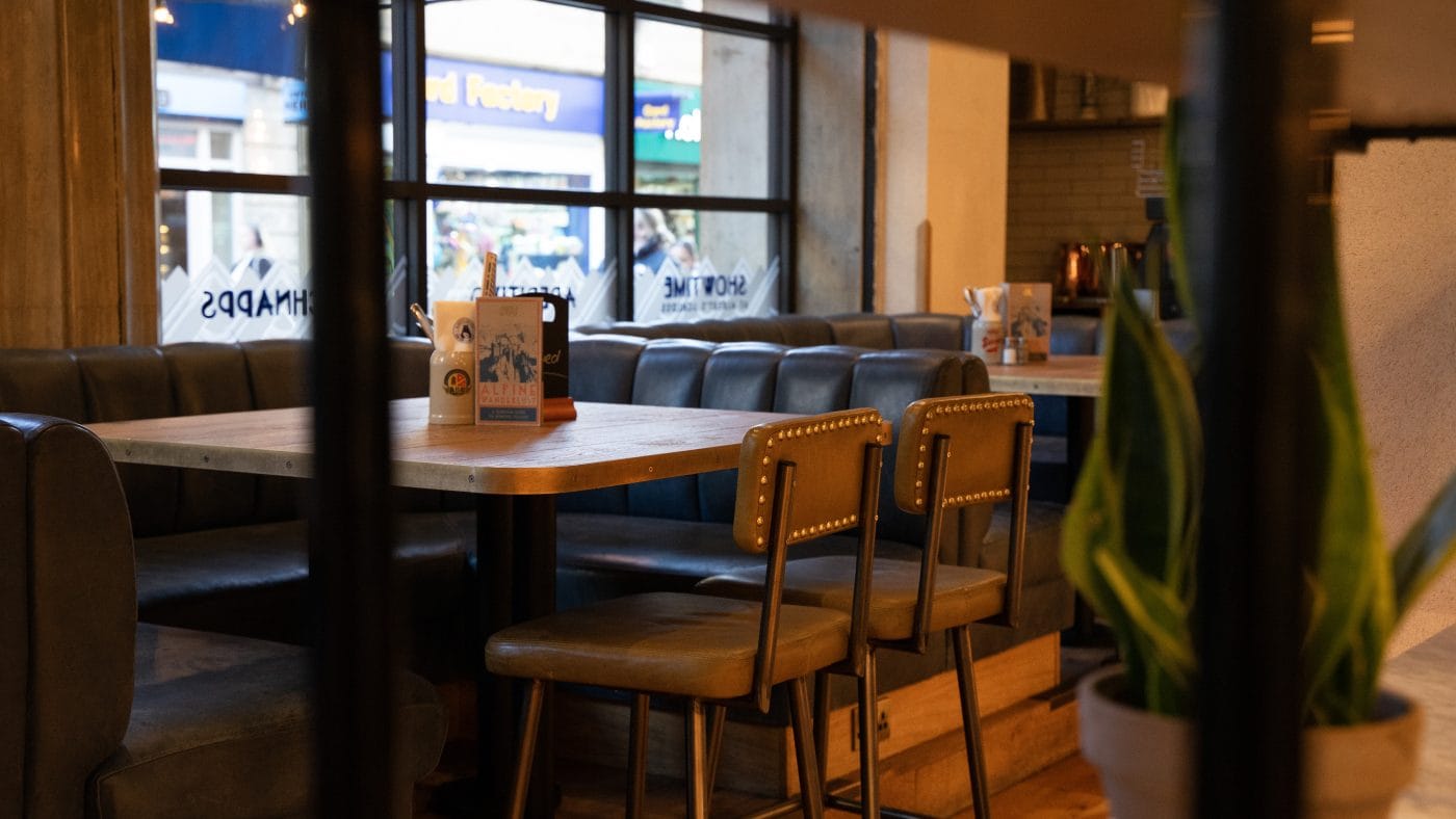 Table for groups at restaurant near window